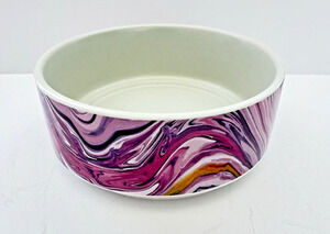 WHISKER CITY Marbled Purple and Yellow Ceramic Cat Dish Bowl 4.5" X 2 "